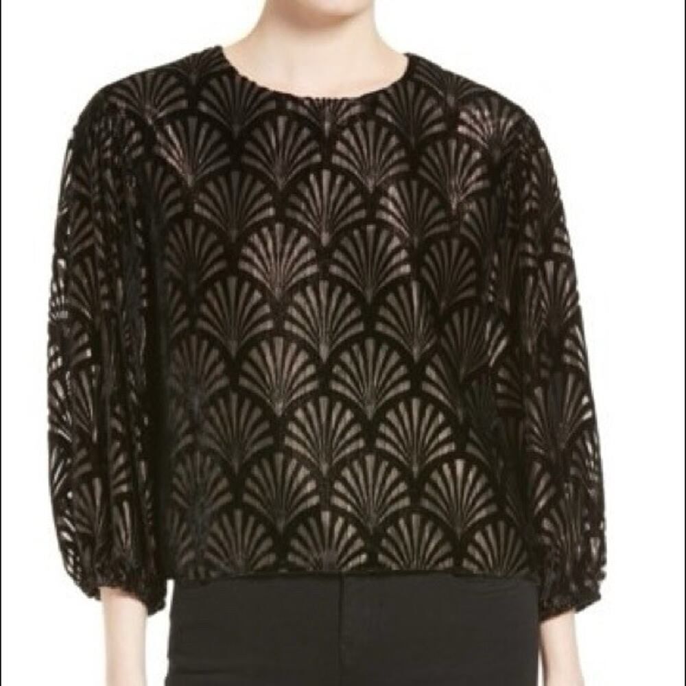 Alice + Olivia Black Metallic Art Deco Blouse Small 3/4 Sleeve Party Top - Picture 12 of 12